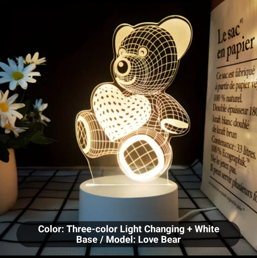 3 color changing love bear night light NIB USB no batteries needed